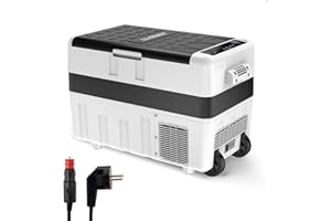LLIVEKIT Mini Nevera Eléctrica 40 L, Nevera Portátil con Compresor, Mini Frigorífico 12/24 V y 100-240 V para Coche, Camión y Barco, Nevera Portatil con Ruedas, -22℃ a 10℃