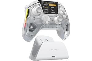 FIEHDUW NO DRIFT ManbaOne Interactive Screen Gaming Controller for PC/Switch/Switch 2/iOS/Android, 1800mAh Hall Effect Controller with LED, Mapping Buttons, Charging Dock (Silver White)