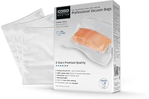 CASO Linea 6 Stelle Sacchetti Sottovuoto Goffrati per Alimenti, 50 Buste 20x30 cm per tutti i tipi di macchine sottovuoto, molto resistenti e anti-strappo, Sous Vide, 150 µm, senza BPA