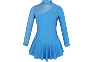 Freebily Vestido de Danza Patinaje Sobre Hielo para Niña Leotardo de Manga Larga Maillot de Gimnasia Rítmica Competición Vestido de Bailarina Ballet