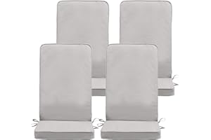 Bean Bag Bazaar Veeva Seat Pads for Garden Chairs, Grey, 4 pack, Outdoor Seat Pads, Water Resistant, Garden Chair Cushions with Backs, Patio Chair Cushions