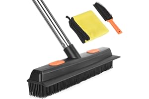 SUIMLMTA Rubber Broom, Carpet Rubber Hand Brush with Squeegee Long Handle Floor Sweeping Brush Indoor Soft Silicone Broom for Pet Hair Hardwood Tile Windows Clean