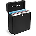 Victrola Vintage Vinyl Record Storage Carrying Case for 30+ Records, Black