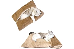 TUAKIMCE Katzenbett Waschbare 2 in 1 Katzenbett Plüsch Weich Schlafen Katzensofa Flauschige Katzenbett Klein Hund Bett Katzendecke Haustierbett katzenbettchen Betten für Katzen (Aprikose)