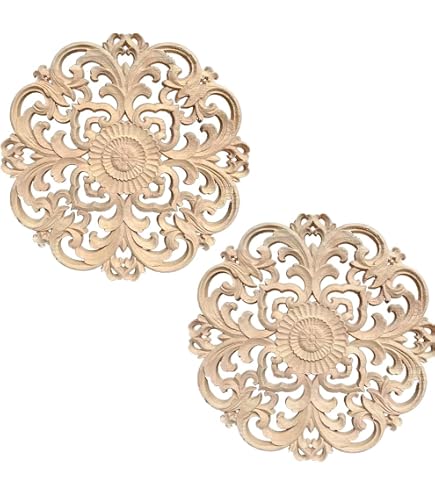 10 rosette in legno non finite piccole applique decorative (diametro: 3 cm, non verniciate, rotonde, intagliate con fiori, decalcomanie artigianali per cassettiere, armadietti, comò, letto, parete