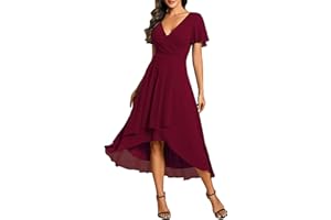 Ever-Pretty Robe D'Invité Jupe Trapèze Col en V Manches Volantées Robe Femme Chic Et Elegant Belle Robe Soirée EG02084