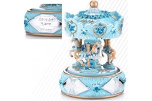 ARTE DEGLI ARGENTI Carillon Meccanico H.16 GIOSTRA Cavalli ROTANTI Celeste per Bimbo Bambino con LASTRA Argento 925% INCIDIBILE 1963/C