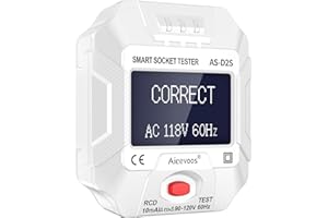 Aicevoos Tester per Prese con Test RCD e Display LCD, 6 tipi di Diagnosi dei Guasti, Visualizzazione di Tensione e Frequenza, 90-250V/45-65Hz