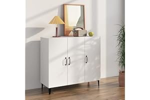 IKAYAA Aparador Salón, Mueble Auxiliar de Entrada,Mueble Aparador Buffet para Cocina y Comedor, Aparador Auxiliar, Mueble de Almacenamiento de Salón con 3 Puertas, 80x30x95cm Blanco