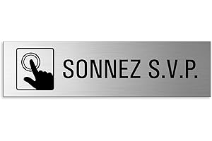 OFFORM DESIGN Plaque Sonnez s.v.p. 150x40 mm Aluminium brossé Aspect Acier inox auto-adhésif