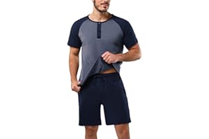 Aseniza Pigiami Uomo Estivi in Cotone Pigiama Uomo Maniche Corte Pigiami Due Pezzi da Uomo Completino per Casa