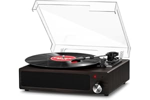 FYDEE Tocadiscos de Vinilo Vintage Bluetooth con 3 Velocidades (33/45/78 RPM), 2 Altavoces Estéreo Integrados, Salida para Auriculares de 3.5 mm, AUX, RCA - Nogal Negro