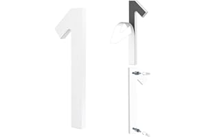 Yafimea Número de casa exterior 15 cm blanco, Números para casa con instalación adhesiva o con tornillos, diseño moderno flotante 3D para pared o valla (1)