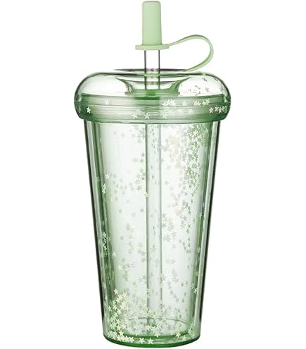 Dubbelwandige beker met en rietje, plastic bekers, herbruikbare Dubbelwandige beker met en rietje, plastic bekers, herbruikbare