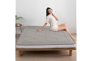 MAXYOYO - Materasso futon spesso, da pavimento, per adulti, arrotolabile, materasso futon giapponese con motivo geometrico stereoscopico (grigio, letto matrimoniale)