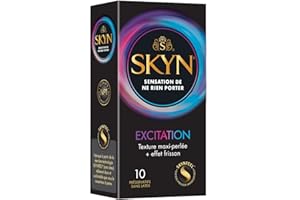 SKYN Excitation : Lot de 10 Préservatifs sans latex pour Homme / Taille Régulière, Solides, Lisses et Fins, Forme Droite / Diamètre 53mm