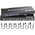 HDMI KVM Switch 4 Computers 4K@60Hz 2K@120Hz, Simulation EDID, MLEEDA 4 Port USB3.0 KVM Switches for 4 PC Share 1 Monitor and Keyboard Mouse Printer,with Wired Remote,12V Power Adapter and 5 Cables