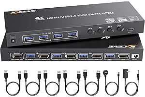 HDMI KVM Switch 4 Computers 4K@60Hz 2K@120Hz, Simulation EDID, MLEEDA 4 Port USB3.0 KVM Switches for 4 PC Share 1 Monitor and Keyboard Mouse Printer,with Wired Remote,12V Power Adapter and 5 Cables