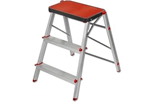 Escalera Taburete Plegable 3 Peldaños de Aluminio Ligero y Resistente - Antideslizante y Portátil de Fácil Almacenamiento para Uso Doméstico y en Almacenes - Fabricado en Europa | HR Hogar
