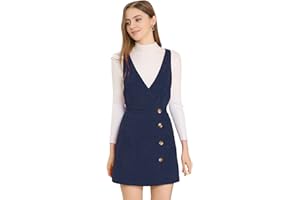 Allegra K Damen Cord Mini V Ausschnitt Vintage A-Linie Bib Overall Pinafore Kleid