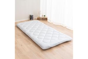 EMOOR Materasso Futon Giapponese da Pavimento Anti-Sag 90 x 200 cm Grigio Prodotto in Giappone, 100% Cotone Chip Foam Letto Pieghevole Shikibuton Tatami Mat Made in Japan