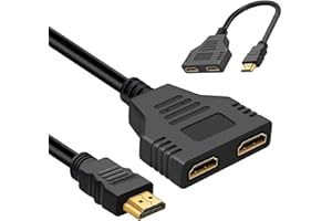 Haqatr Hdmi Splitter for Dual Monitors, Black HDMI Double Adapter, HDMI Splitter 1 in 2 out, Ideal for HDMI HD, LED, LCD, TV, Supports Two TVs at The Same Time, Signal One In Two Out