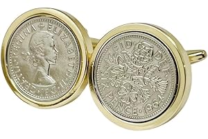 BORIS & BELLE Polished Sixpence Gold Mount Cufflinks | 1964 Anniversary Coins 60th Birthday