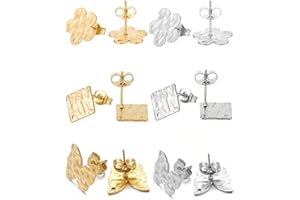 TOZBLEU Tuercas para pendientes,12 pieza 2 colores 3 estilos 304 accesorios para Aretes de Acero Inoxidable con Respaldos para Aretes Arete Hipoalergénico para Poste Arete Redondo Plano Texturizado