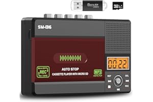 SEMIER Small Cassette Tape Player, USB C or SD Card Audio Cassette to Digital Converter Recorder, Record to Cassette/Computer/SD Card via Mic, LCD Display, Loud Speaker, Headphone Jack,16GB SD Card