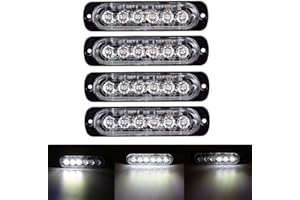 Ricoy 6 LED 18W White Ultra Slim Underbody Emergency Hazard Strobe Warning Grille Working Light Bar for 12V - 24V Car Vehicle, Safety Flashing Beacon For Boat SUV Trailer Caravan (Pack of 4)
