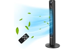 Taylor Swoden 28dB Ventilador de Torre Silencioso con Mando a Distancia y Pantalla LED. Temporizador 12h, 4 Modos y 3 Velocidades. vVentilador Columna, oscilante 70°, Altura de 96 cm, 45W, Nero