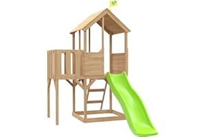 TP Toys - Treehouse Wooden Play Tower, With Panel Kit, Balcony & Wavy Slide. Two-storey Wooden Playhouse, Lookout Deck, Made From FSC Certified Wood - Age 3 Years+