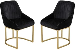 Warmiehomy Set of 2 Dining Chairs Black Luxury Comfy Velvet Kitchen Chair with Back and Gold Leg, Accent Chairs for Dining Room Living Room Bedroom Office