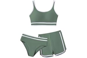 URMAGIC Girls 3 Piece Swimsuits Bathing Suit Cross Color Matching Bikini Set with Shorts Kids Surfing Beach Swimwear