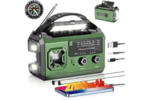 PAZEAU Radio de manivela de 27000 mAh, radio de emergencia FM/AM con Bluetooth, radio solar portátil con cargador para móviles, radio de emergencia con alarma SOS/linterna/brújula para camping al aire libre