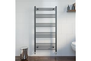 DuraTherm® 1200 x 600mm Flat Straight Heated Towel Rail Radiator Modern Central Heating Bathroom Warmer Wall Mounted Ladder Rad, Anthracite Grey