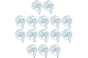 AKH® Clear Suction Hooks | Pack of 15 | 2.2cm Rubber Sucker Pads with Metal Hook | Strong Hanging Hook for Christmas Hanging Decorations Signs Mirror Glass Kitchen Bathroom Wall Festivals Decorations