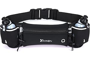 QYCHHJ Running Belt with Water Bottles (2 x 175ML), Hydration Belt for Men and Women, Water Bottle Holder Running Pouch Belt, Fanny Pack Fits 7 inches Phones, Waist Pack for Running Hiking Climbing