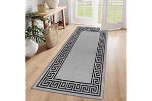 Cozy Haven Athena Runner Rug – Large Non-Slip Washable Carpet for Living Room, Bedroom, Hallway, Lounge, Dining, Kitchen, Modern Indoor Long Floor Runners (Grey & Black, 66x220 cm)