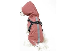 PETCUTE Imperméable pour Chien avec Harnais,Imperméable Chien avec Capuchon,100% étanche et Coupe-Vent Imperméable pour Chien avec des Bandes Réfléchissantes,Respirant Manteau pour Chiens Rose Rouge