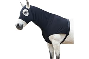 GALLOPOFF Capucha de caballo en tela de licra elástica con cremallera reforzada y cierre de velcro ajustable, capucha de cabeza de caballo con cubierta completa para el cuello, color negro, talla XXL