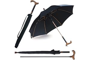 WRZBEST 2-in-1 Walking Sticks Umbrella - Windbreak Ribs Walking Cane Crutch Self Protection Umbrella Heavy Duty Solid Tungsten Steel - Ideal Father's Gift for Climbing, Hiking, Hanging Out on Raining