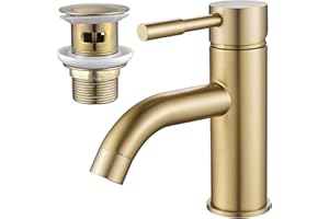 NewEast Gold Basin Taps Mono Single Lever Bathroom Sink Mixer Tap with Pop Up Waste