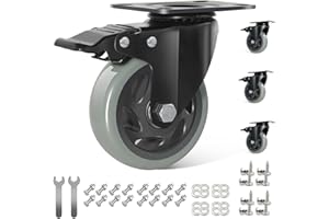 IQWTU Ruote per Carrello 100MM con Freno, Ruote per Mobili Ruote con Freni Rotelle Piatte Rotelle per Mobili, 4 Ruote Girevoli a 360°, Carico 600 kg, Cuscinetti Doppi, Tranquillo