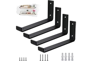 VTOPVMAX Pack de 4 Soporte Estanteria Pared para Balda Flotante - Escuadras Metalicas 0,5 cm de Espesor, Soporte Baldas Pared Industrial en Color Negro Moderno para Estanterias de Diseño, 25 cm