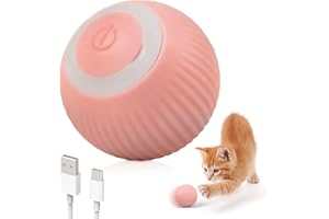 KASBBU Pelota para Gato-Juguete Interactivo para Gatos - Pelota Eléctrica de 360° con Luz LED y Carga Tipo-C, Juguetes Ideal para Ejercicio y Diversión Gato Mascota interactiva (Rosa)
