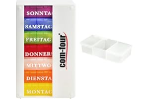 COM-FOUR® macchina per il dosaggio di farmaci 7 giorni - scatola dei medicinali - dosatore settimanale + scatola delle pillole con 3 scomparti [Lingua: tedesco] (01 pezzi - bianco con accessori)