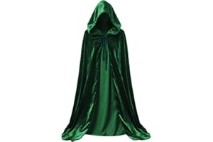 YAUOIPI Green Holloween Grim Reaper Cape,47.24 Inch/120cm Velvet Green Cloak,Halloween Fancy Dress Costume,Witch Cosplay Accessories for Boy Girls Halloween Christmas Fancy Dress(Green)