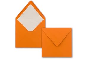 FARBENFROH BY GUSTAV NEUSER Lot de 50 enveloppes carrées, 16 x 16 cm, oranges, avec doublure en soie blanche, sans fenêtre et à collage humide, pour cartes d'invitation au mariage et anniversaire