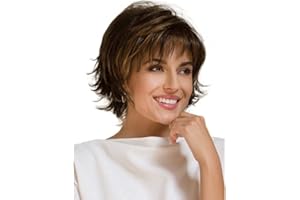 NMD&LR Peluca Para Mujeres De Pelo Sintético, Color Marrón Oscuro, Corto Bob Ondulado Esponjoso, Natural De Uso Diario Apto Para Niñas